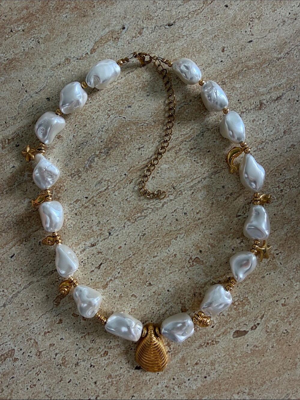24K Gold Plated Shell Pearl Coastal Charm Necklace